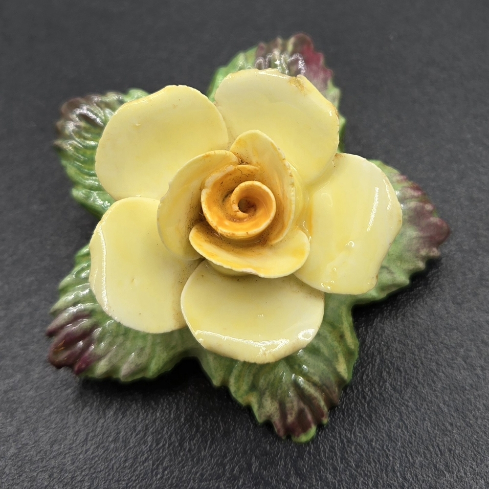 🌼 Denton Bone China Brooch Rose Made in England 2" Square Very Good Condition